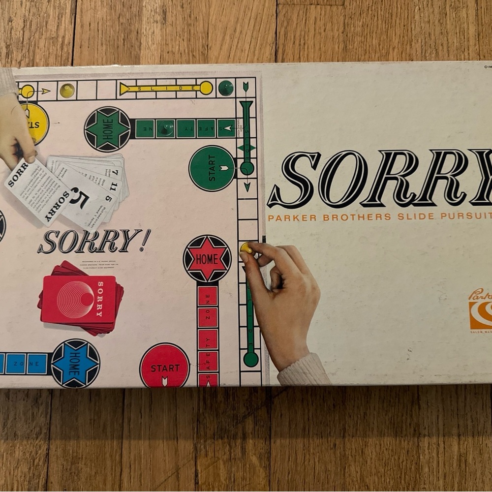 Parker Brothers Sorry! Board Game - Classic Family Game (White/Red/Green/Blue)